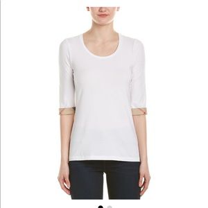 Burberry 3/4 Sleeve Check Cuff Scoop Neck Tee